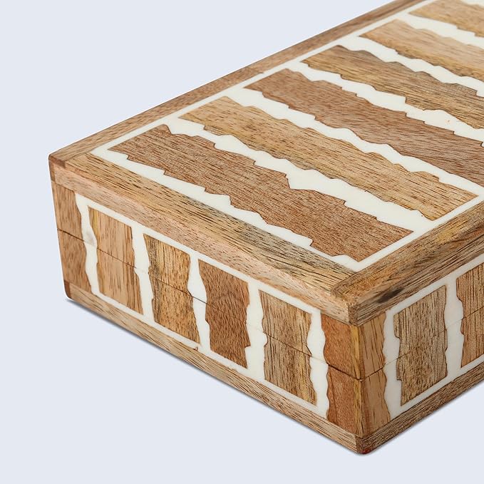 Handicrafts Home White Decorative Storage Box with Lid Wood Remote Control Box Coffee Table Storage Box Remote Holder for Living Room Decor – Resin Inlay Kept Safari Collection - 8x5x2