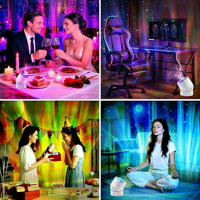 Northern Lights Projector Galaxy Projector,with Bluetooth Speaker and White Noise Star Projector, 4 Aurora Color Combinations Remote Ambient,Galaxy Light for Bedroom and Living Room Night Light