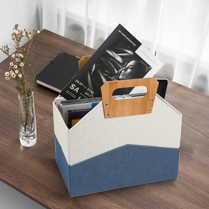 EZDeco Magazine Basket Holder,Magazine Rack Floor,Newspaper Book Storage Bin Foldable Document File Holder,File Folder Organizer for Home or Office