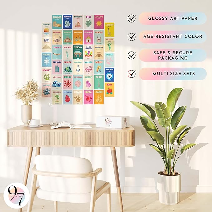 97 Decor Cute Preppy Room Decor Aesthetic - 40pcs Coastal Preppy Collage Kit, Colorful Preppy Posters For Teen Girls Room, Preppy Beach Room Decor, Summer Travel Wall Art Prints Dorm Decorations (4x6)
