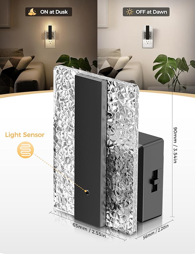 DORESshop LED Night Lights Plug Into Wall, Decorative Night Light with Dusk-to-Dawn Sensor, Dimmable Nightlights, Adjustable Brightness Night-Lights for Bathroom, Hallway, Bedroom,Stairway, 1 Count