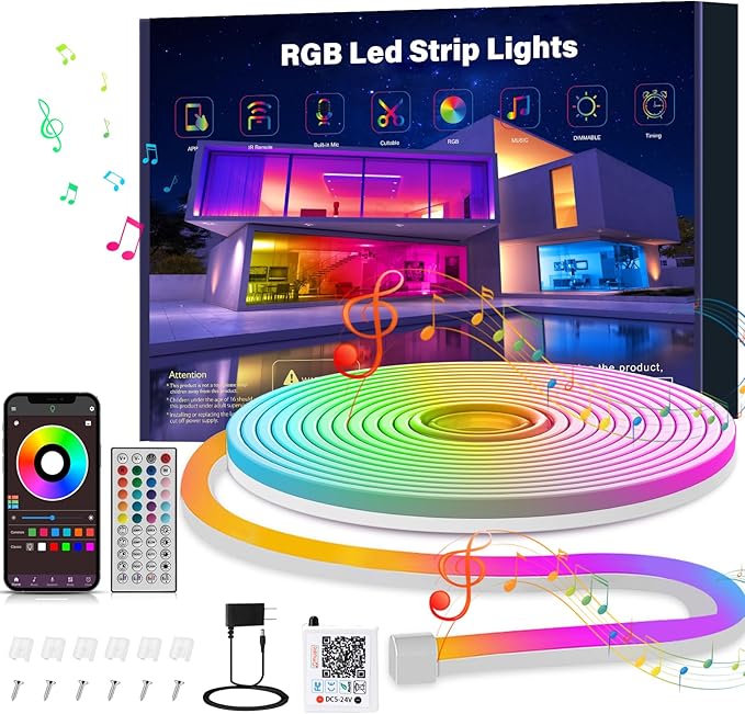 Ledagic 10ft Rgb Led Neon Rope Lights with Remote App Control, IP65 Waterproof Neon Strip Lights for Outdoor, DIY Design Flexible Led Rope Lights for Bedroom Music Sync, Gaming Accessories, Room Decor
