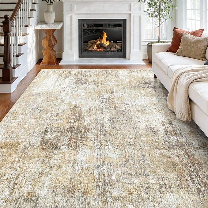 RELEANY Washable Area Rugs 6'x8' Non-Slip Modern Abstract Soft for Living Room Entryway Bedroom Nursery, Print Pattern, Neutral Brown Gray