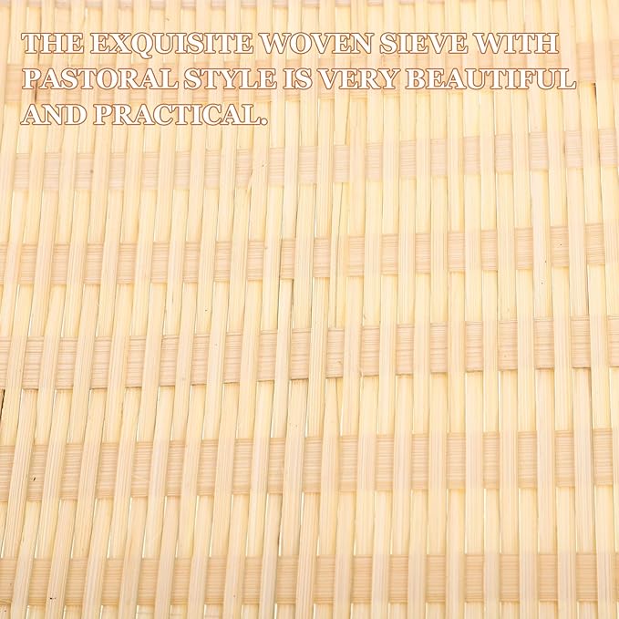 Alipis Bamboo Round Tray 16.53 Inch Woven Food Container Basket Shallow No Hole Tray for Kitchen Storage Serving and Decorative Use