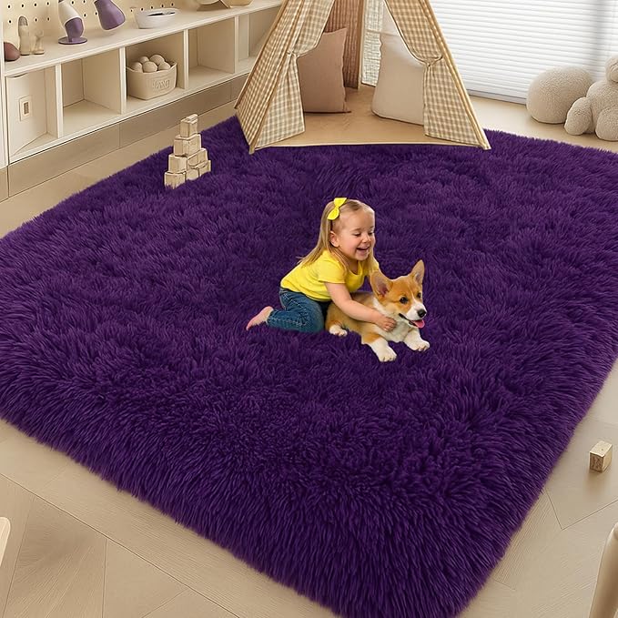 5x7 Plush Fluffy Area Rugs, Large Soft Carpet, Upgraded Non-Slip Rectangular Rug for Living Room, Bedroom, Kids Room, Dorm,Modern Home Decor Aesthetic,Purple.