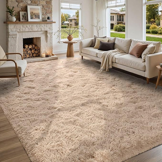 5x8 Living Room Rugs Fluffy Neutral Beige Area Rug,Modern Plush Non-Slip Soft Bedroom Shag Carpet for Book Room Office,Coffee Stain Resistant