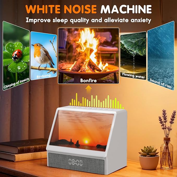 Sunrise Alarm Clock, White Noise Sound Machine for Bedroom, Wake Up Light Sunlight Alarm Clock with Ambient Lights and Bluetooth for Kids Adults and Heavy Sleepers