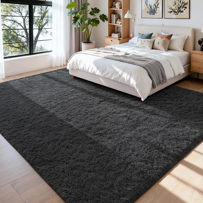 Soft Area Rugs for Bedroom Living Room Plush Fluffy Rug 7x10 Feet, Shag Furry Area Rug Carpet Non Shedding for Nursery Children Kids Girls Room Home Decorative, Dark Gray