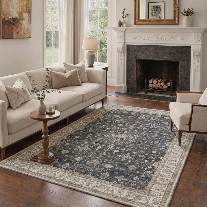 GENIMO Area Rug 2x3 Doormat, Machine Washable Low Pile Rugs, Small Retro Chenille Entryway Mat for Entrance, Hallway, Kitchen and Corridor, Sandy Charcoal