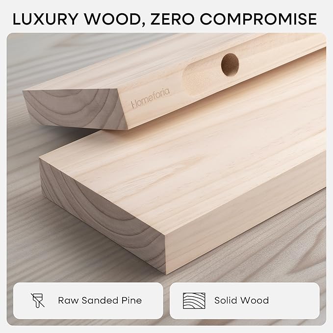 Homeforia 30 inch Wood Floating Shelves, High End Solid Natural Wood 30inch Floating Shelf for Wall, Unfinished Wooden 30 inches Floating Shelves, Heavy Duty Bracket, 30 X 6.5 X 1.75 in, Set of 4