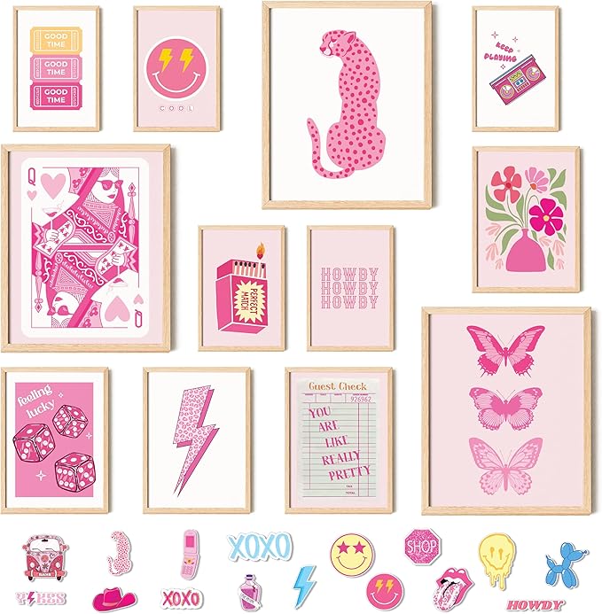 97 Decor Cute Preppy Room Decor Aesthetic - Pink Preppy Posters for Bedroom, Trendy Prints for Wall Decorations, Light Pink Art Retro Pictures, Dorm Wall Art for College Teen Girl Apartment (Unframed)