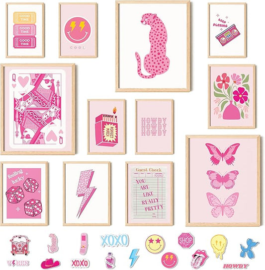 97 Decor Cute Preppy Room Decor Aesthetic - Pink Preppy Posters for Bedroom, Trendy Prints for Wall Decorations, Light Pink Art Retro Pictures, Dorm Wall Art for College Teen Girl Apartment (Unframed)