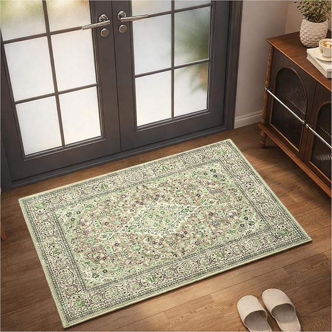 Goideal Washable Entry Rug 2x3, Sage Green Small Area Rugs Non Slip, Indoor Low Pile Carpet with Rubber Backing for Bathroom Kitchen Entryway Office