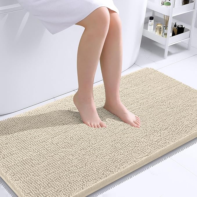 OLANLY Bathroom Runner Rugs 44x24, Extra Soft Absorbent Chenille Bath Rugs, Rubber Backing Quick Dry, Machine Washable Long Bath Mats for Bathroom Floor, Tub and Shower, Home Decor Accessories, Sand
