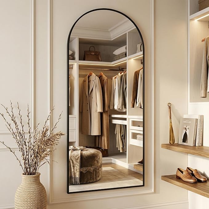 Suidia 71"x28" Arched Full Length Mirror with Stand, Full Body Mirror with Aluminum Frame, Freestanding/Leaning/Wall-Mounted, Floor Mirrors for Bedroom, Living Room, Entryway, Dressing Room, Black