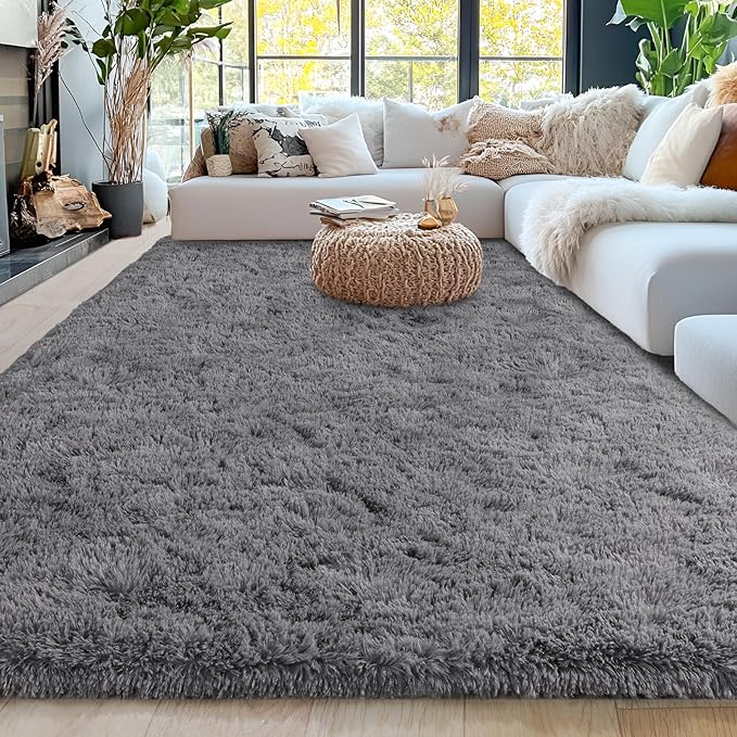 5x7 Fluffy Fuzzy Area Rug for Living Room Bedroom, Ultra Soft Rugs for Living Room, Modern Shaggy Carpets Rug for Boys Girls Dorm Nursery Home Decor Aesthetic, Upgrade Non-Slip Durable, Grey