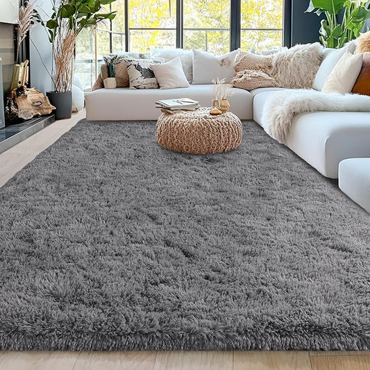5x7 Fluffy Fuzzy Area Rug for Living Room Bedroom, Ultra Soft Rugs for Living Room, Modern Shaggy Carpets Rug for Boys Girls Dorm Nursery Home Decor Aesthetic, Upgrade Non-Slip Durable, Grey