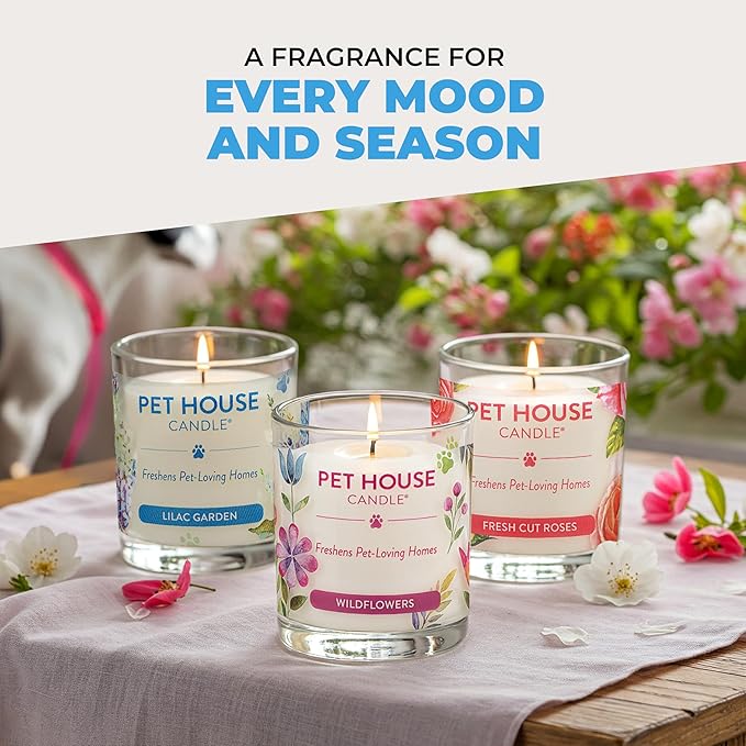 Pet House Candles, Plant-Based, Long Lasting, Clean Burning Scented Pet Odor Candles - Lilac Garden