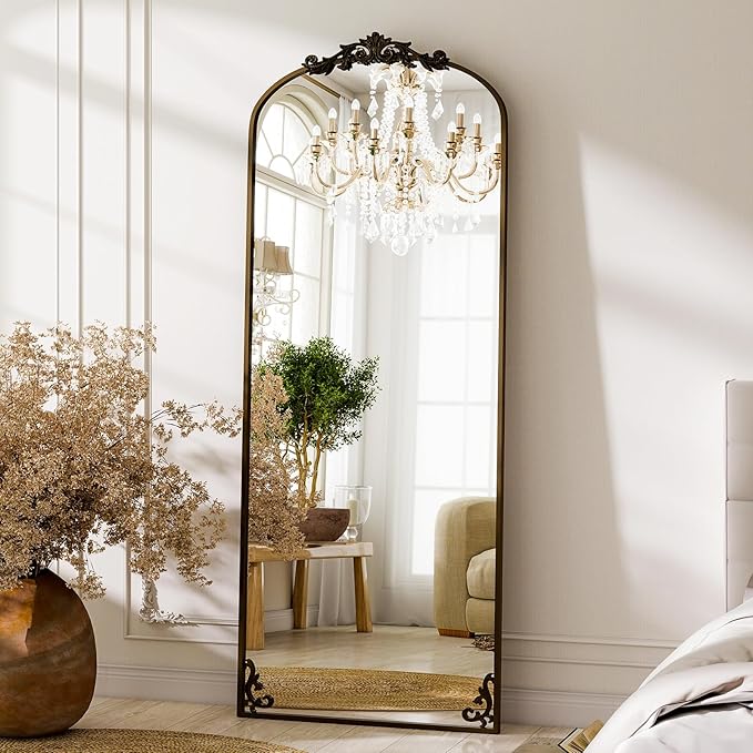 GLSLAND 56"x21" Vintage Full Length Mirror - Carved Arched Floor Mirror Baroque Full Body Mirrors for Bedroom Living Room Entryway,BRE