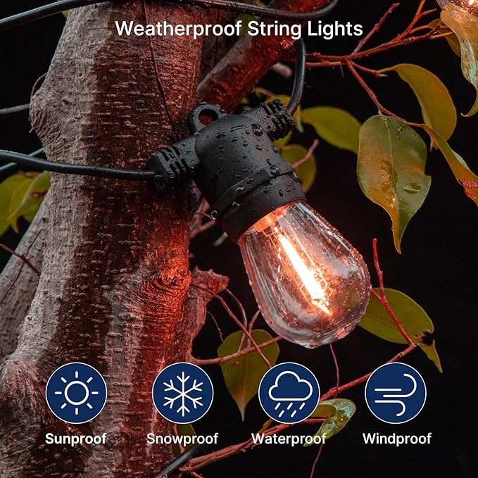 FLSNT 48 Pack S14 Colored LED String Light Bulbs, Waterproof Outdoor Replacement Bulbs, E26 Base, CRI80, Red/Green/Blue/Warm White