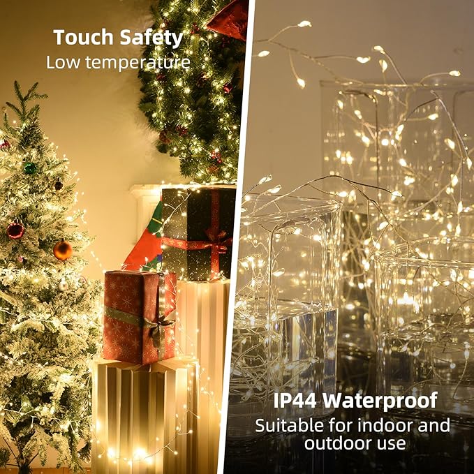 Fairy Lights Plug in 500 Led Small Warm String Fairy Lights with Remote Timer 42Ft Waterproof Long Fairy Twinkle Light for Bedroom Wedding Christmas Tree Garland Wreath Decor Silver Wire