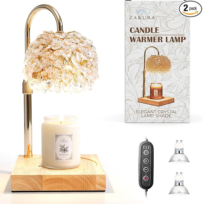 Glass Candle Warmer Lamp with Timer - Adjustable Height Candle Lamp Warmer with Crystal Shade, Timer (8H/4H/2H) - Wax Melter with Jar Candle - Ideal Gift, fits Various Size Candles