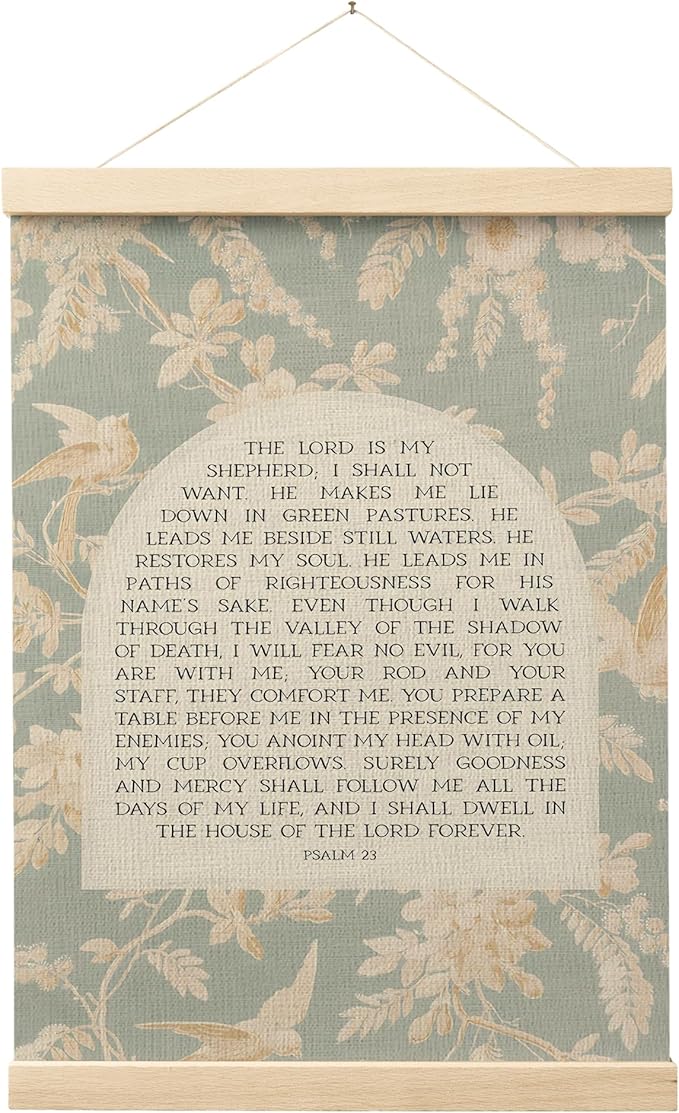 FGFK Vintage Floral Christian Psalm 23 Wall Art Poster Hanger Frame, the Lord is My Shepherd Bible Verse Canvas Prints Framed Wall Decor for Home Bedroom Living Room Church, 12x16 Inch
