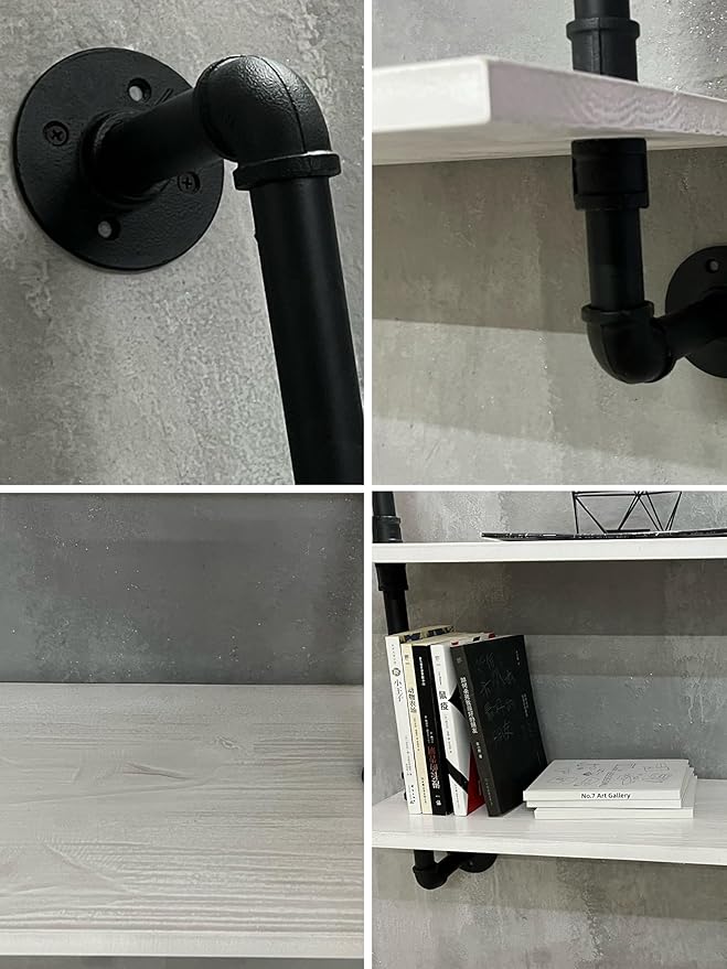 HDDFER Industrial Pipe Shelving Rustic White Pipe Wall Shelves Industrial Shelves with Wood Planks Floating Shelves 60 Inch Farmhouse Bathroom,Kitchen Shelving Wall Mounted