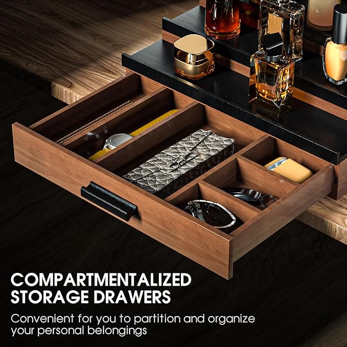 Sephyroth Cologne Organizer for Men 4 Tier of Elevated Cologne Display Shelf with Drawer Storage Perfume Organization and Storage Display Risers,Great Gift for Man(4Tier-WalnutBalck)