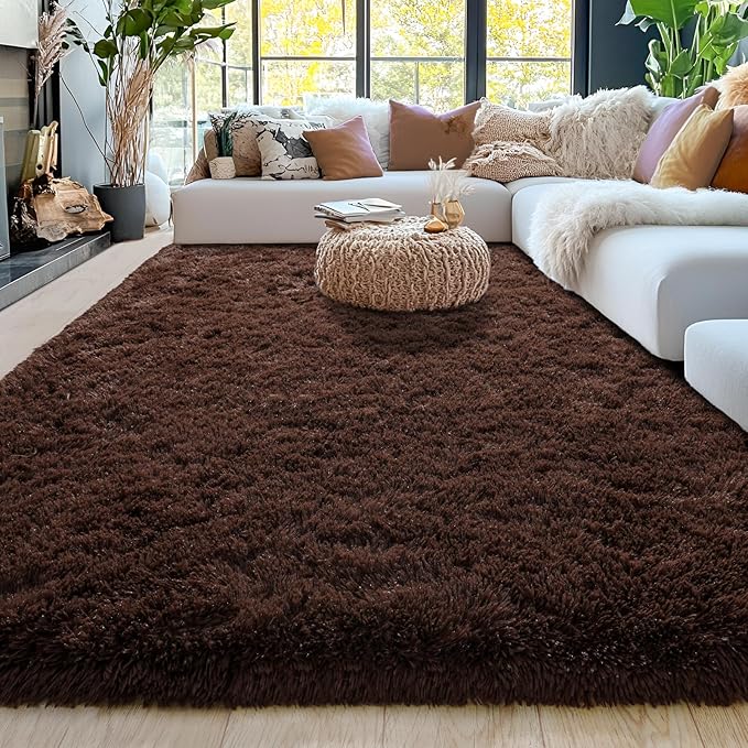Ultra Soft Rugs for Living Room Bedroom, 5x7 Area Rugs for Living Room, Modern Shaggy Carpets Fuzzy Rug for Boys Girls Dorm Nursery Home Decor Aesthetic, Upgrade Non-Slip Durable, Brown