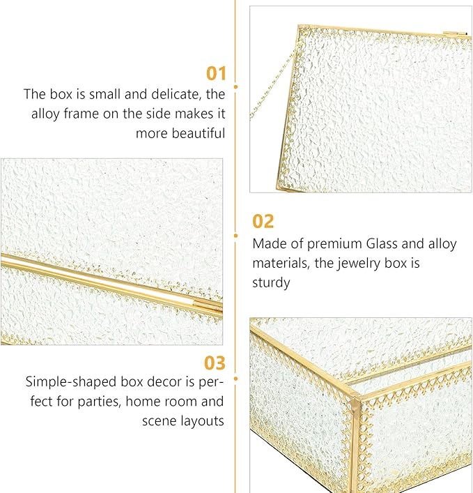 Rectangular Diamond Pattern Glass Jewelry Box with Frame Transparent Necklace Storage Holder Decorative Makeup Organizer for Anniversary Wedding and Valentine's Day