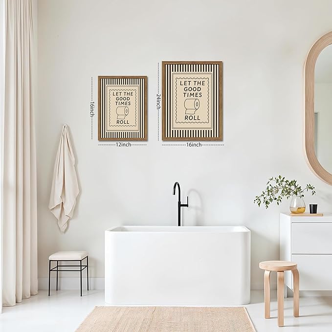 Framed Funny Bathroom Wall Art, Let The Good Times Roll Canvas Wall Decor Painting, Humorous Toilet Quote Artwork Poster Print Picture for Modern Farmhouse Bathroom Decor 16x24 Inch