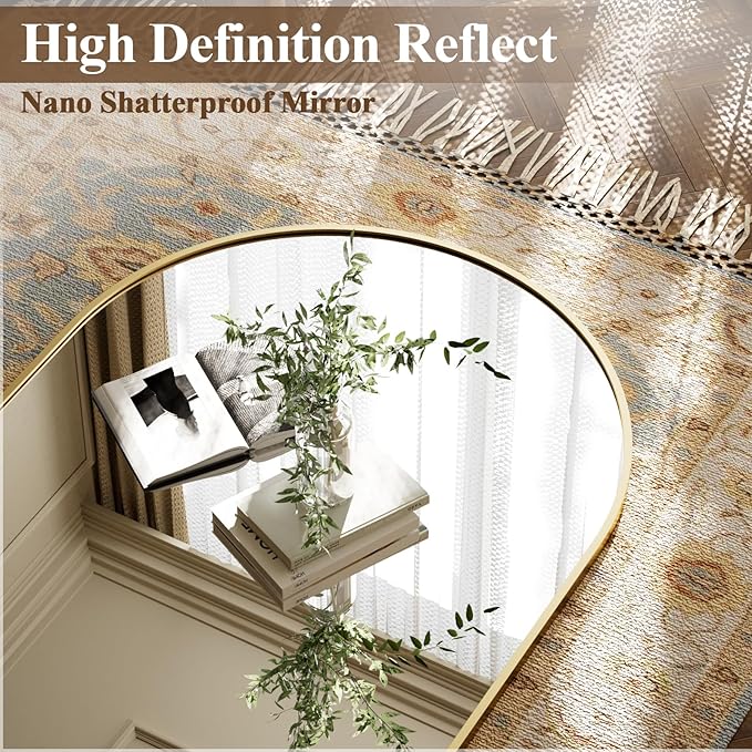 Arched Full Length Mirror 65"x24" - Floor Standing Body Mirror with Aluminum Frame,Leaning Hanging for Bedroom Cloakroom Living Room Gold