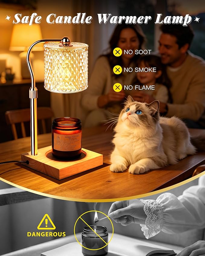 Candle Warmer Lamp with Timer Dimmer Adjustable Height, Mothers Day Gifts for Mom, Birthday Gifts for Women, House Warming New Home Decor, Electric Wax Warmer for Jar Candles, Gold