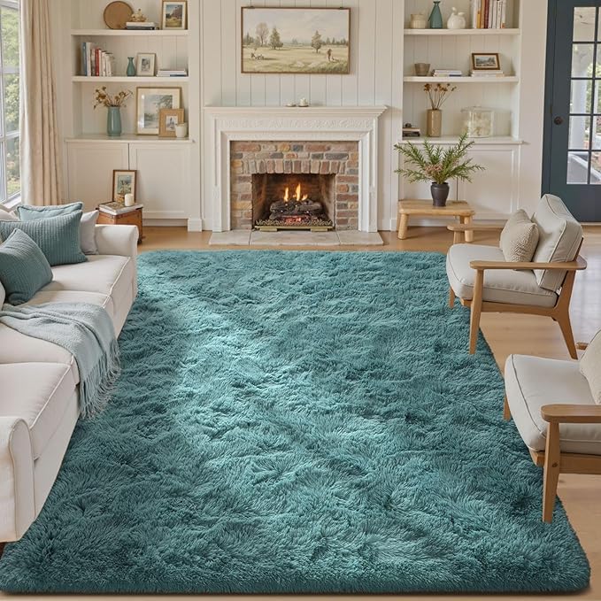 6x9 Rug for Living Room Teal Shag Area Rugs, Modern Plush Non-Slip Soft Carpets for Bedroom Kids Nursery Dorm Daycare Floor