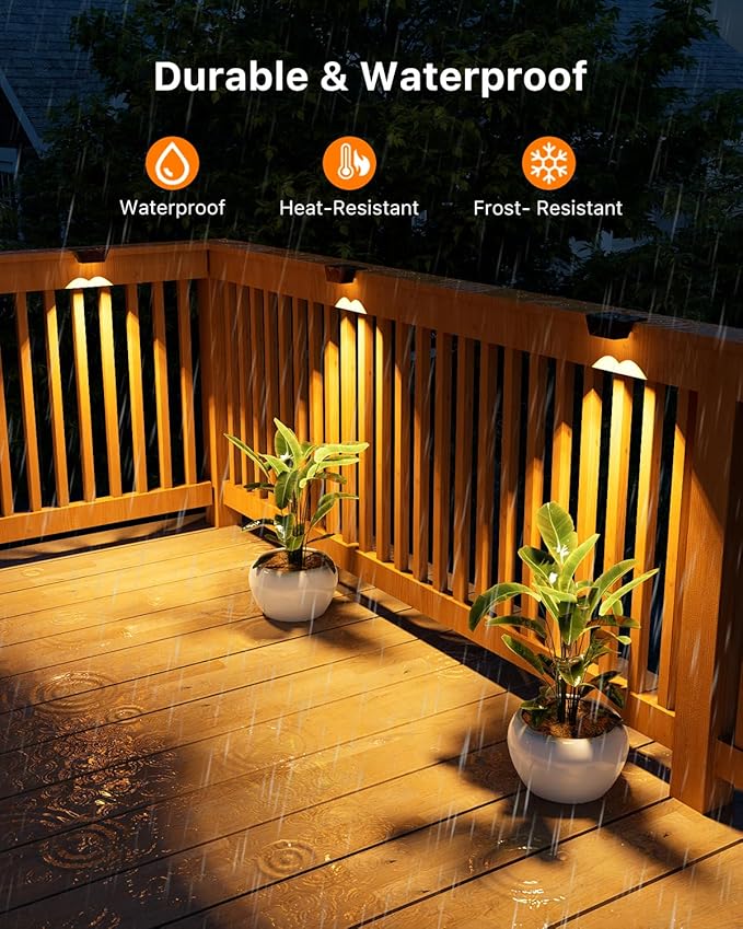 8 Pack Bright Solar Fence Lights Outdoor for Deck, Railing, Stair, Retaining Wall, Waterproof Led Accent Lamp Ambient Lighting with Spot Len for Patio, House, Pool Cage, Garden, Yard (Warm White)