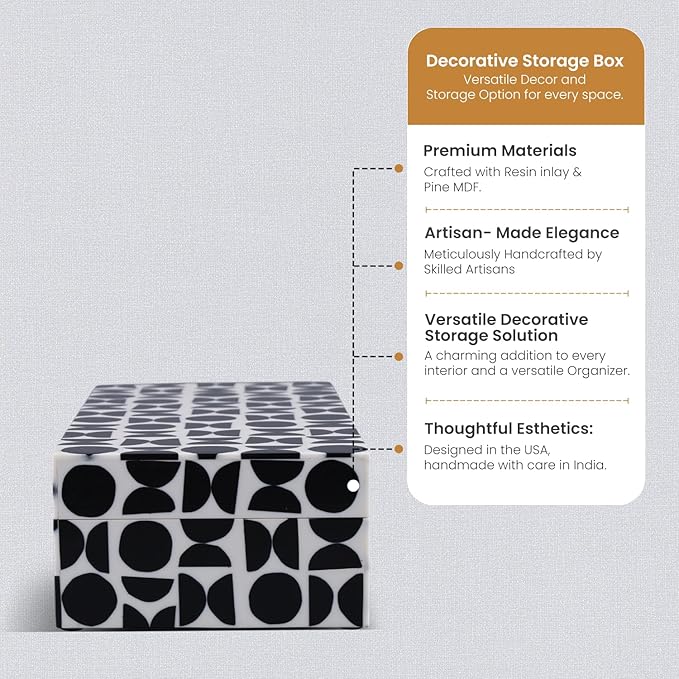 Handicrafts Home Large Decorative Storage Box with Lid – 10x4.5x2.5” Coffee Table Organizer, Keepsake- Decorative Boxes for Home Decor, Stylish Decorative Box for Office Decor- Geopop- Black White
