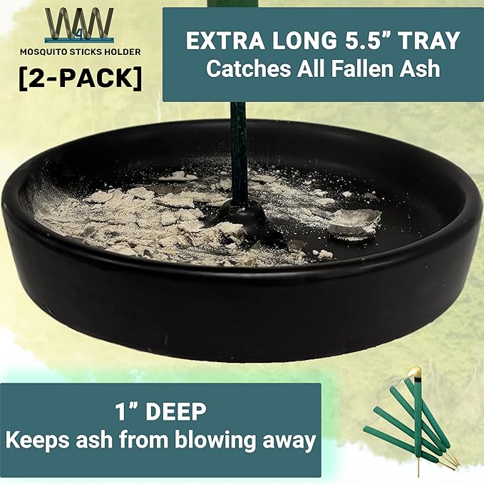 W4W Mosquito Stick Holder – Ceramic Holder for Incense & Mosquito Sticks – for Outdoor & Indoor use, Pool Side, Patio, Deck, Camping, Hiking, etc... (Includes Set of 2 Holders)