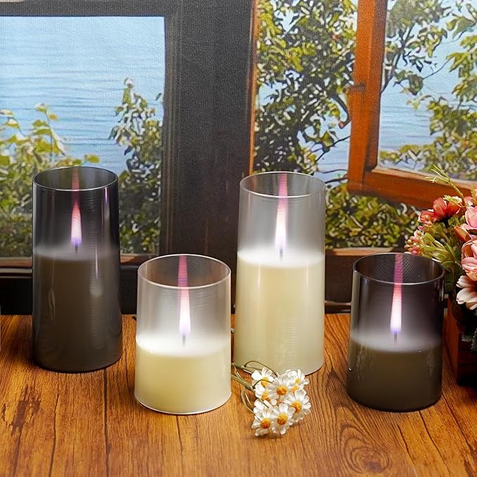 kakoya Flameless Candles Upgraded Realistic Flickering Flame,Battery Operated LED Candles with Remote Timers,Acrylic Electric Candles Set of 3(D 3" xH 4" 5" 6")（Ivory）