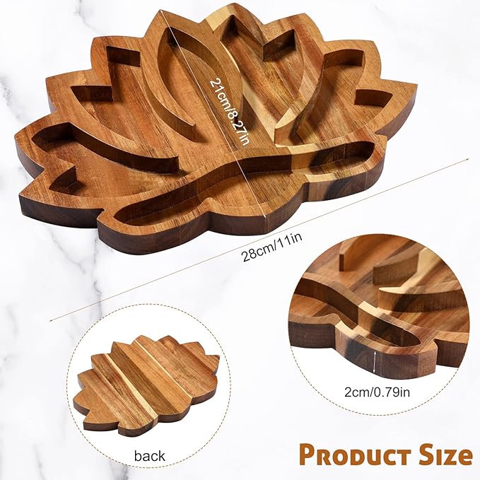 Vesici Lotus Crystal Tray for Stones Crystals and Healing Stones Flower Wooden Crystal Storage Holder Tray Lotus Shape Decorative Jewelry Display Trays Organizer Bowl Decor(Classic)