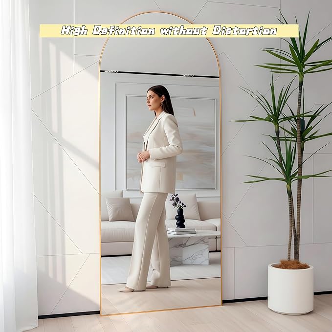 56"x21"Full Length Mirror,Arched Floor Mirrors with Aluminum Alloy Frame,Wall Mountable Tempered Glass Full Body Mirror for Wall Entryway Door Bedroom Bathroom Living Room,Gold