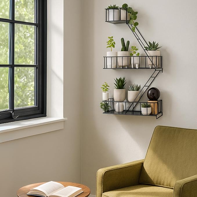 Fire Escape Wall Shelf – New York Decorative Floating Shelf – Wall Art Ladder Shelf – Black Metal Trinket Shelves for Bedroom, Home, Office, Storage and Display (2.5-Tier)