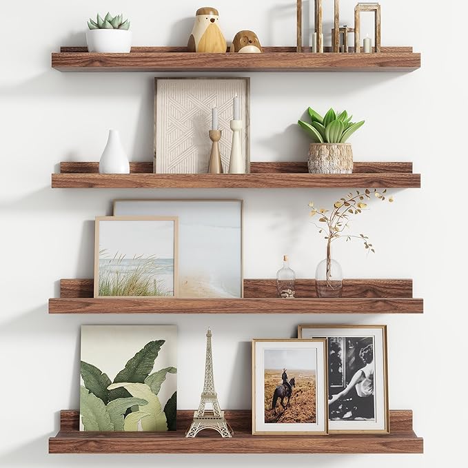 FLYJOE Floating Picture Ledge Shelves for Wall Set of 4, 24 Inch Wall Shelves with Lip Long Large Nursery Book Shelf for Toys Storage Kids Bookshelf Wall Mounted Living Room Bedroom Decor Frames