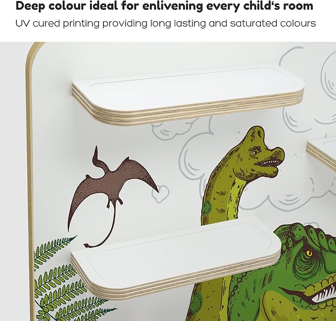 stadtecken Wooden Shelf for Music Box I Suitable for The Toniebox and Tonies I Perfect Storage in The Children's Room I for Setting up or Hanging (Dinomania)