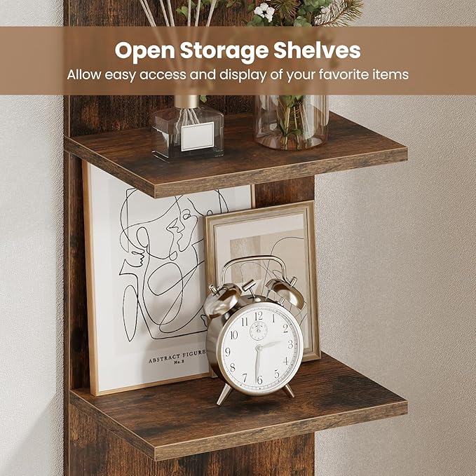 Giantex 5 Tier Wall Shelf Unit, Narrow Vertical Floating Shelves for Home Decoration and Storage Organizer, Lack Wall Shelf, Wall Mounted Display Shelves for Bedroom, Living Room, Rustic Brown