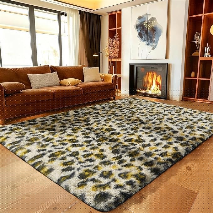 Ophanie Soft Fluffy Shaggy Rugs for Bedroom Living Room Dorm Nursery Home Decor Aesthetic,Color Leopard, Size 6x9