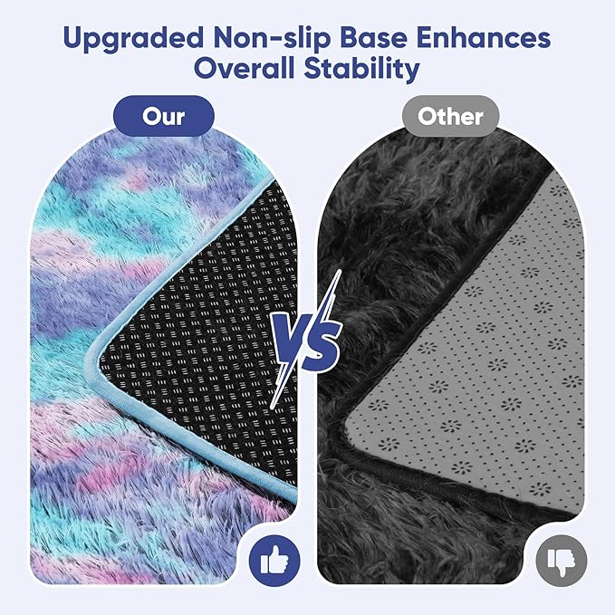 Rainbow Fluffy Rugs for Girls Bedroom: 9x12 Large Shag High Pile Area Rug Upgrade Non-Slip Plush Fuzzy Living Room Rug Shaggy Soft Indoor Floor Carpet Nursery Rugs for Kids Baby Toddler Home Decor