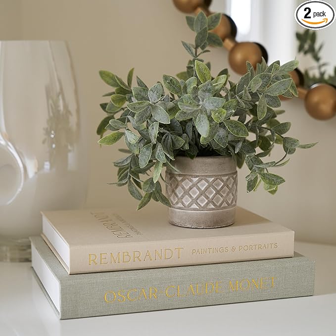 ZICOTO Set of 2 Beautiful Decorative Linen Books - Aesthetic Faux/Fake Books for Modern Home Decoration on Coffee Table, Bookshelf or Mantel - Stylish Keepsake Box and Photo Storage Solution