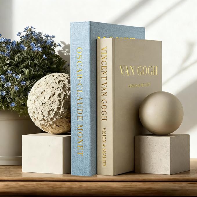 Aesthetic Decorative Books - Fake Books Storage Box for Decoration - Set of 2 Linen Coffee Table Decor - Photo Storage Keepsake Box for Room Bookshelf Decor, Blue