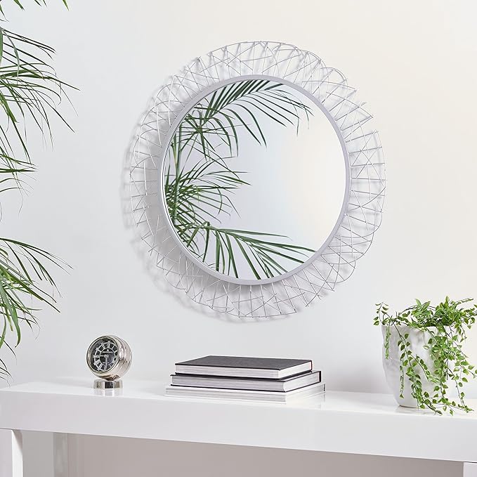 SAFAVIEH Home Collection Elsie Silver 29-inch Round Decorative Accent Wall Mirror for Bedroom Living Room Bathroom Entryway